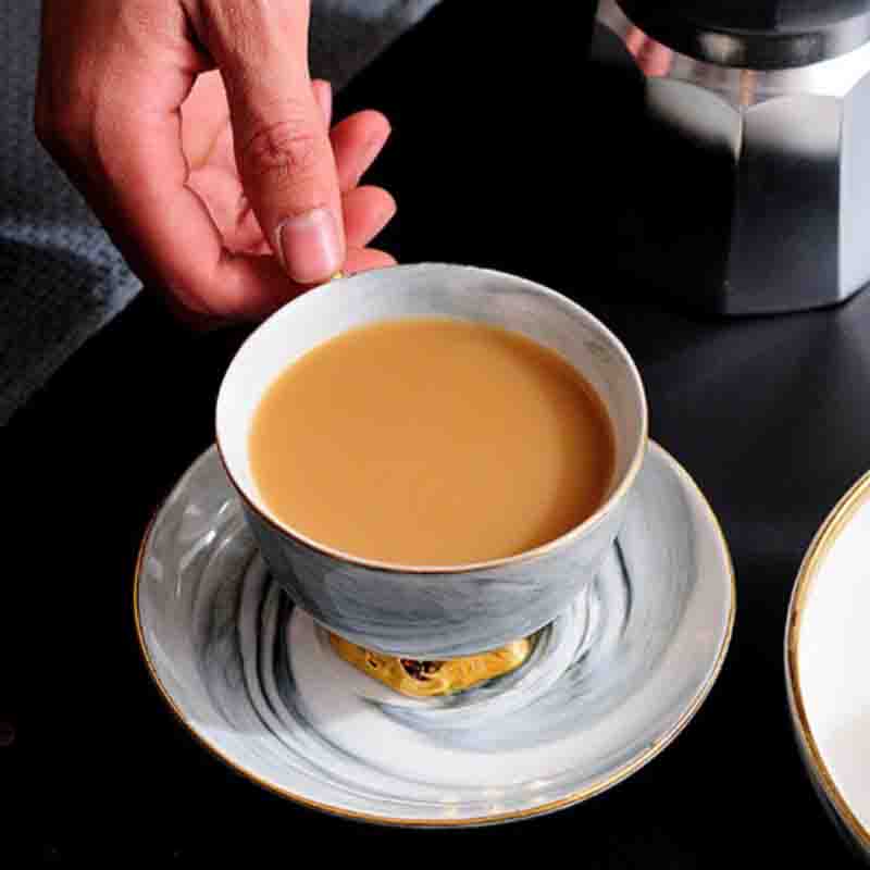 Elegant Marble Ceramic Teacup & Saucer Set