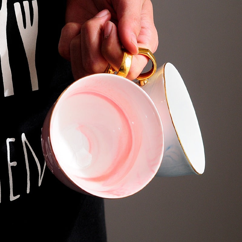 Elegant Marble Ceramic Teacup & Saucer Set