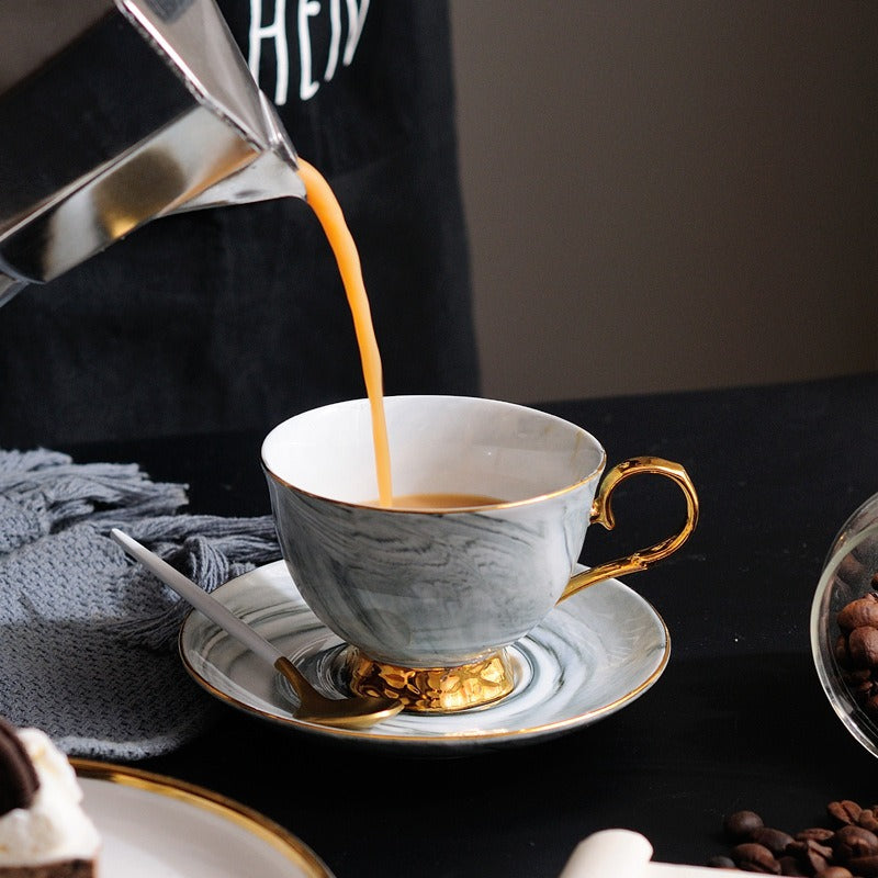 Elegant Marble Ceramic Teacup & Saucer Set