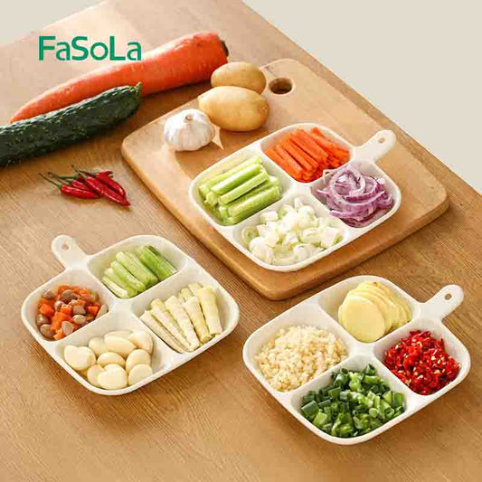 FaSoLa 4-Compartment Dish Plate - Wall-Hanging, Multi-Functional Prep & Seasoning Tray