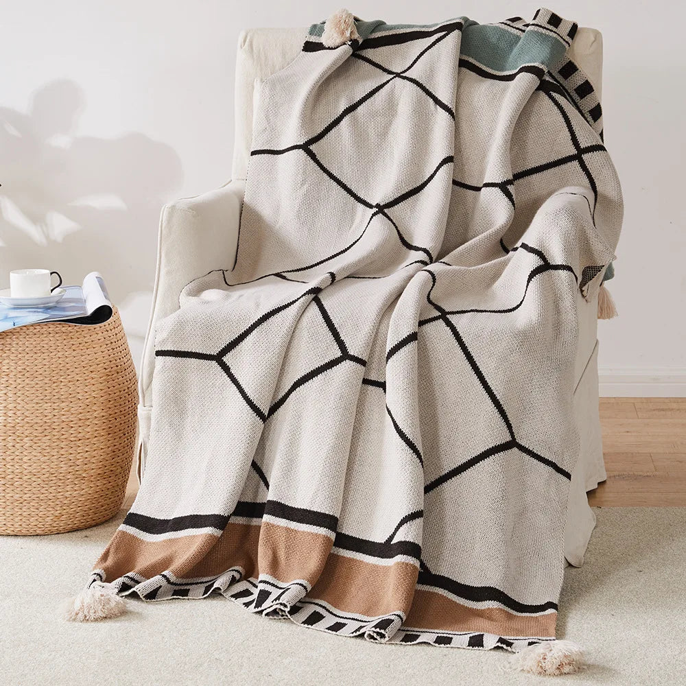 Cozy Bohemian Aztec Pattern Knit Throw Blanket