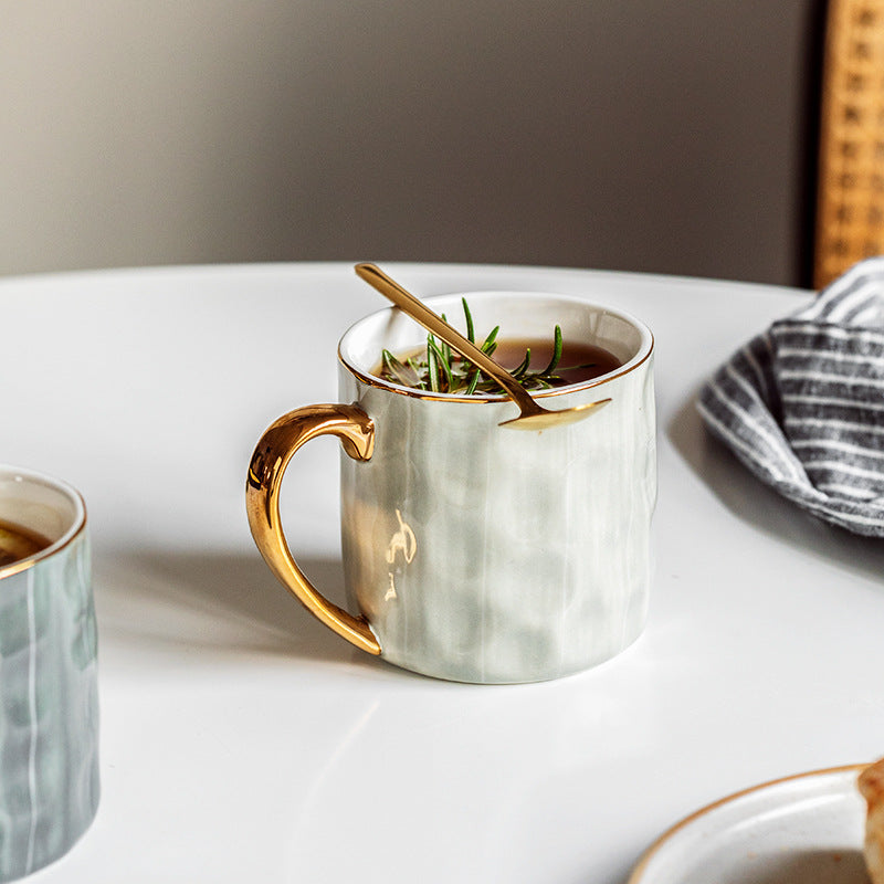 Hammered Texture Gold Handle Mug - Pearl Green