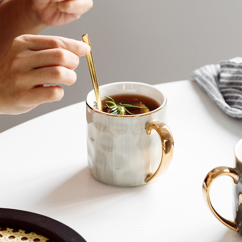 Hammered Texture Gold Handle Mug - Pearl Green