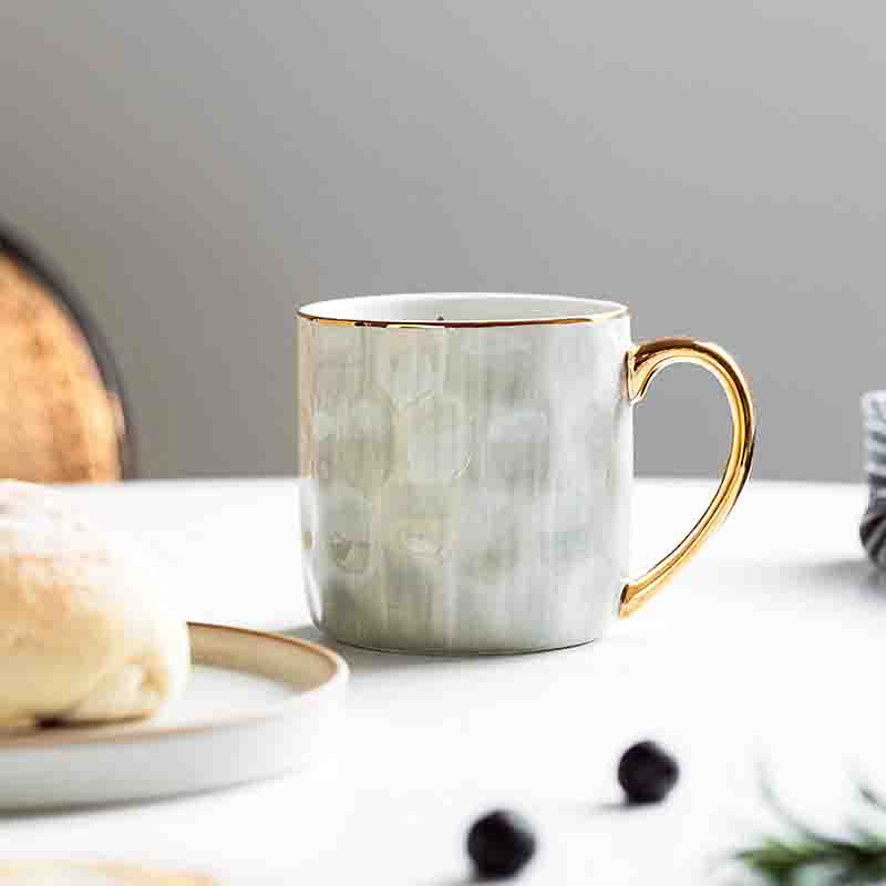 Hammered Texture Gold Handle Mug - Pearl Green