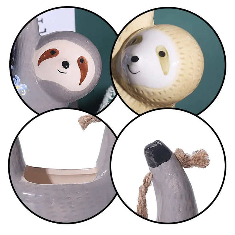 Swinging Sloth Ceramic Hanging Plant Pot – Cute & Quirky Planter for Scindapsus, Spider Plants & More! 🦥🌿
