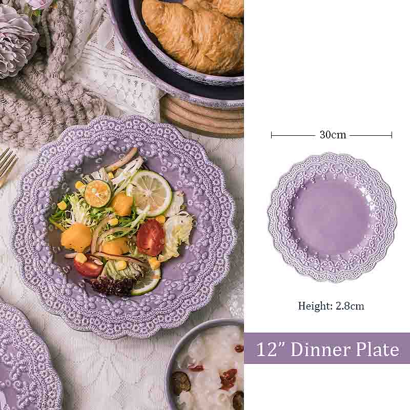 Lace Embossed Series Ceramic 12" Dinner Plate - Lilac