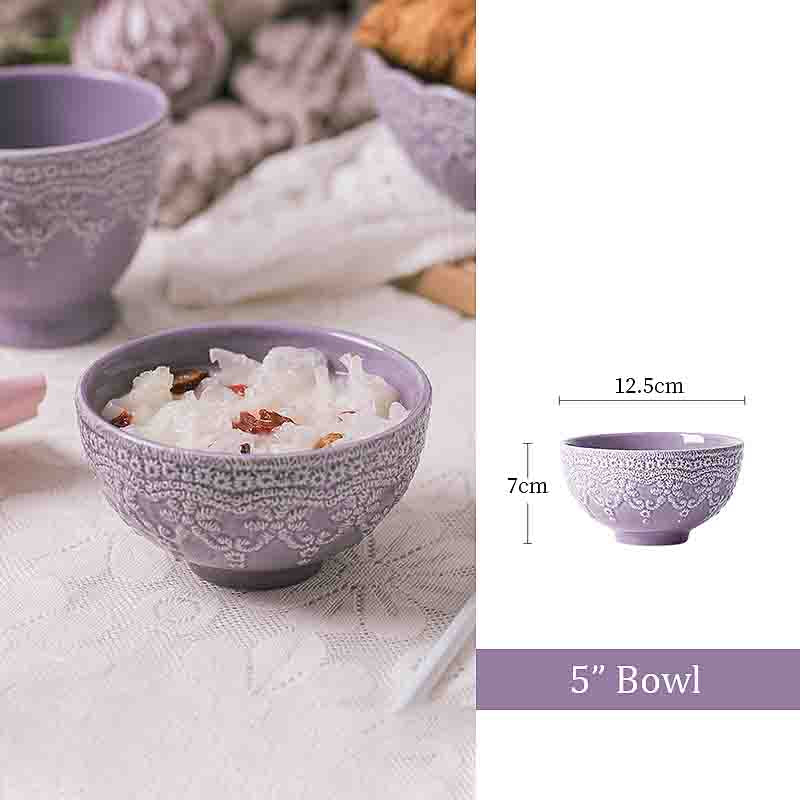 Lace Embossed Series Ceramic 5" Bowl - Lilac