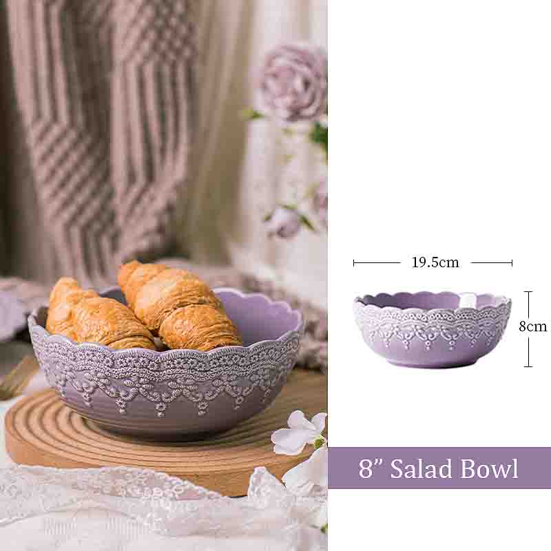 Saladier en céramique 8" série Lace Embossed - Lilas