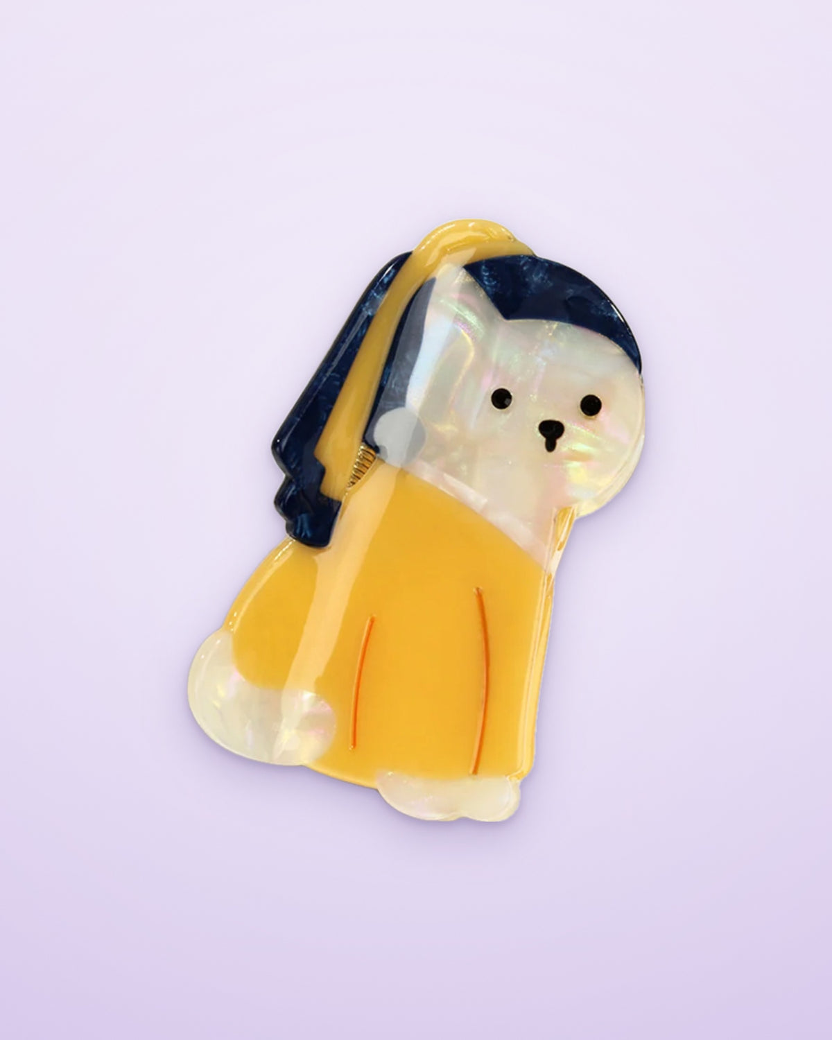 Backpack kitten acetate claw clip on a lavender background