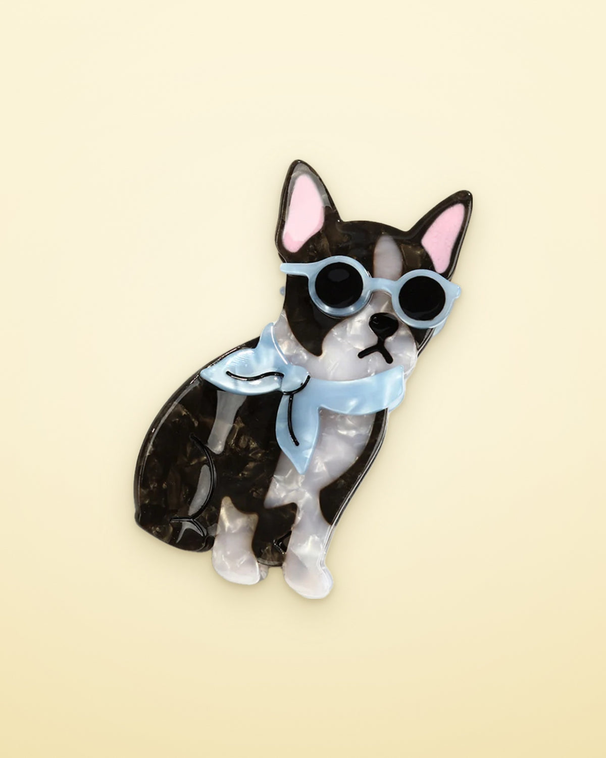 French bulldog with sunglasses acetate claw clip on a butter yellow background