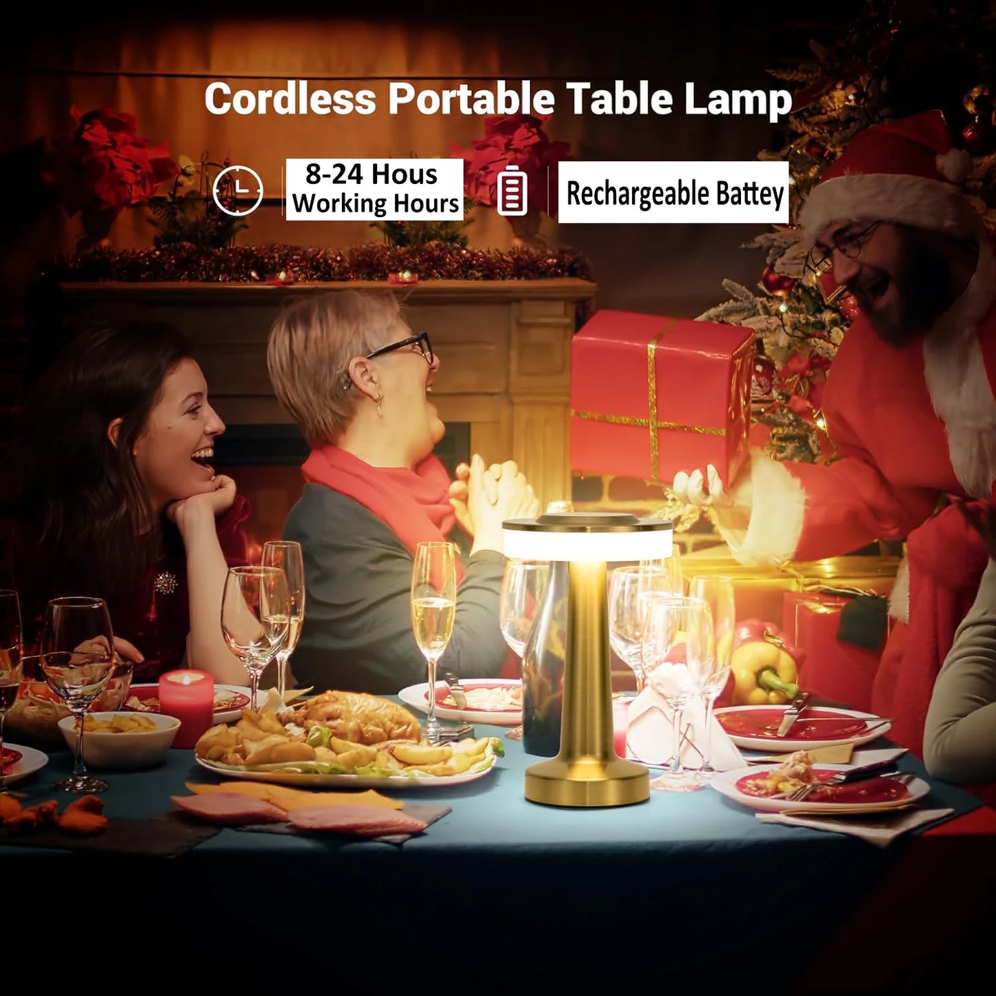 Retro LED Table Lamp - USB Rechargeable, Dimmable Night Light for Home, Bar, and More