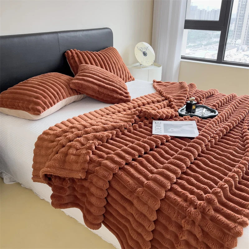 🧶The Cozy Companion: Solid Wide-Stripe Multifunctional Blanket