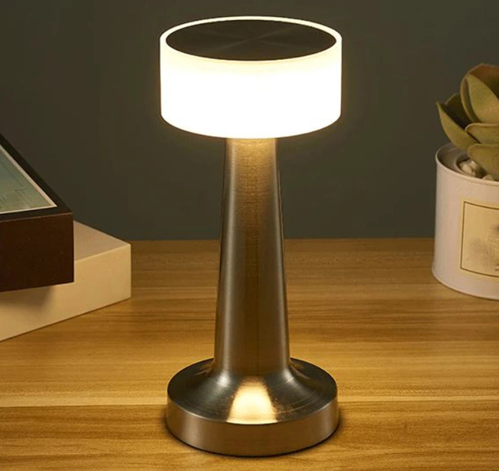 Retro LED Table Lamp - USB Rechargeable, Dimmable Night Light for Home, Bar, and More