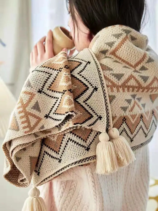 Cozy Bohemian Aztec Pattern Knit Throw Blanket