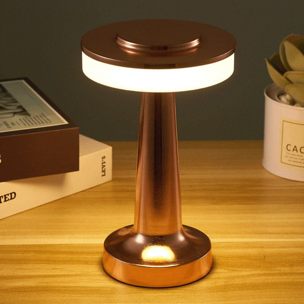 Retro LED Table Lamp - USB Rechargeable, Dimmable Night Light for Home, Bar, and More
