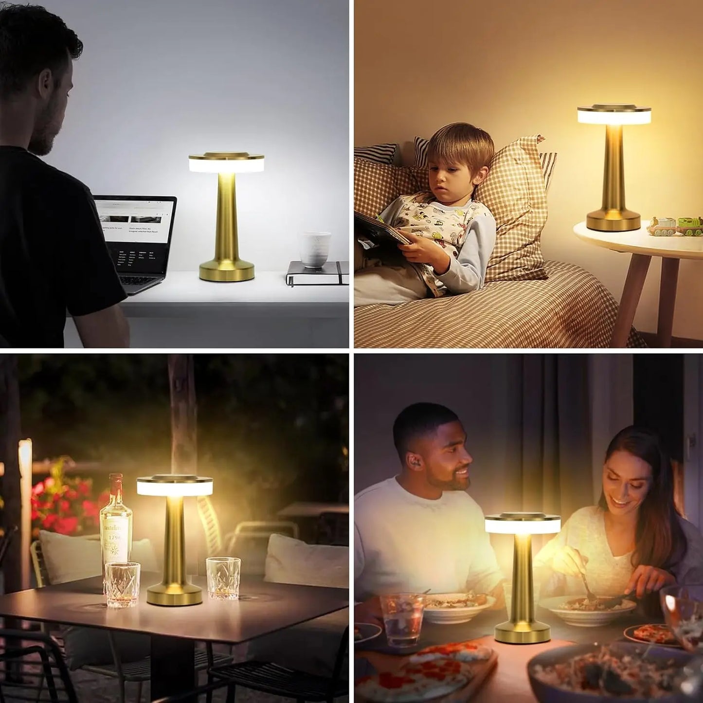 Retro LED Table Lamp - USB Rechargeable, Dimmable Night Light for Home, Bar, and More