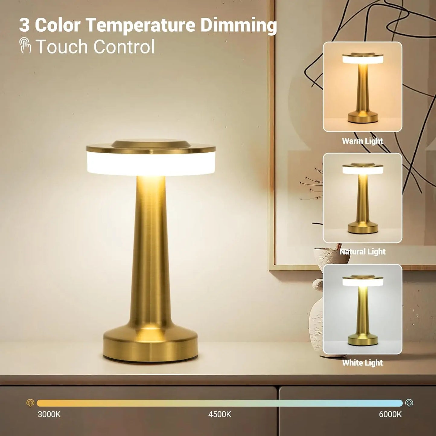 Retro LED Table Lamp - USB Rechargeable, Dimmable Night Light for Home, Bar, and More