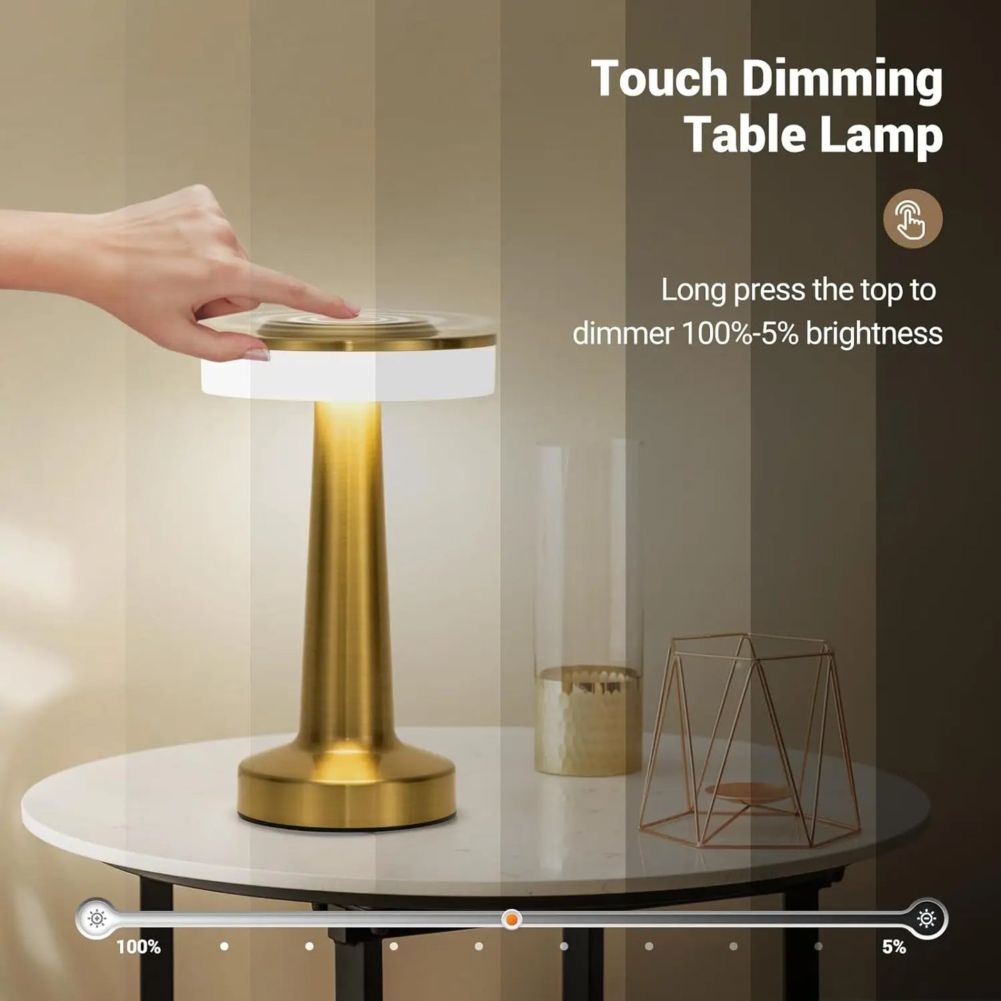 Retro LED Table Lamp - USB Rechargeable, Dimmable Night Light for Home, Bar, and More