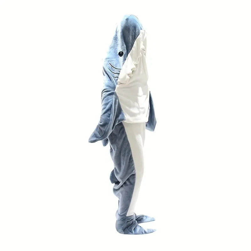 1Pc New Shark Blanket for Adult Wearable Winter Warm Blanket Hooded Playsuit Onesie Funny Sleeping Bag for Slumber Party