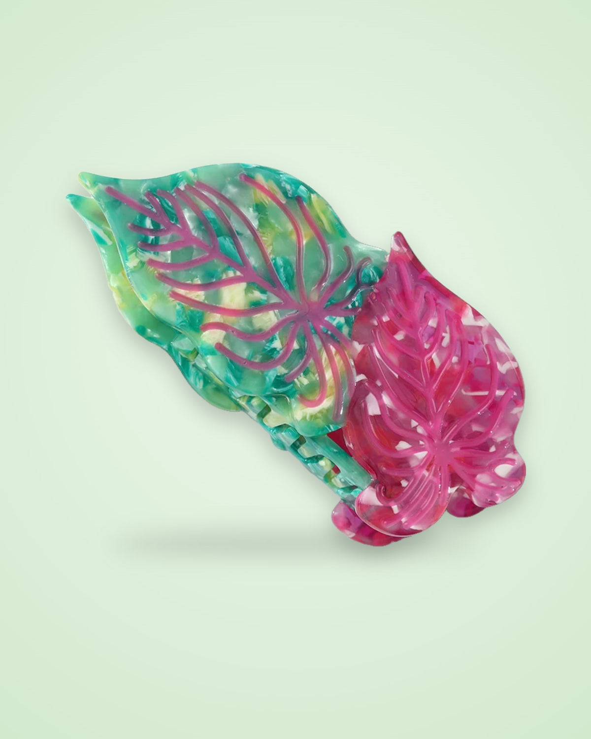 Berry Confetti Leaves pink and teal confetti leaf acetate claw clip
