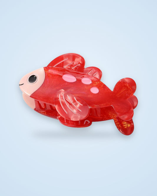 Cherry Polka Fish red acetate claw clip with pink spots
