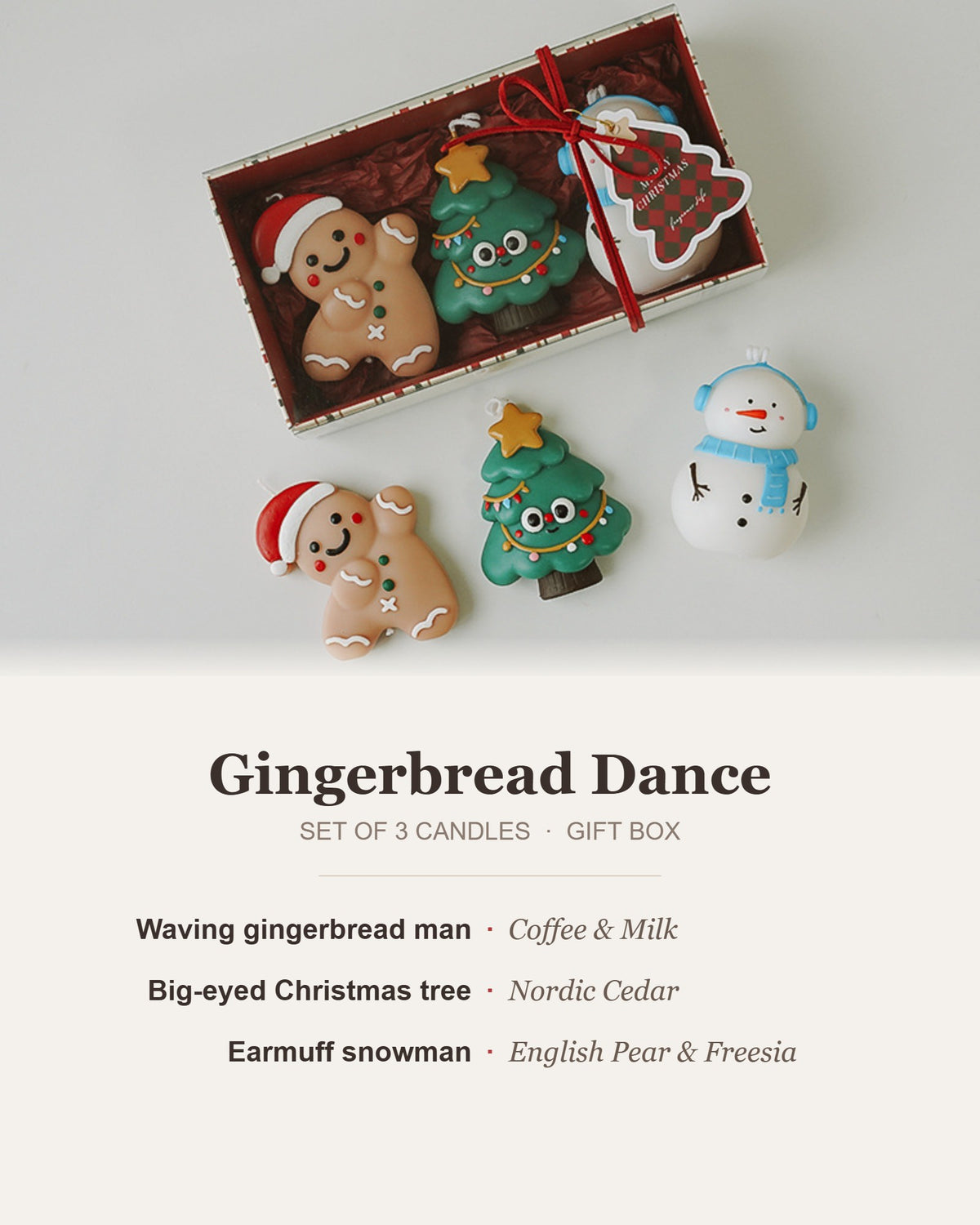 Gingerbread Dance Christmas candle gift set contents and scents