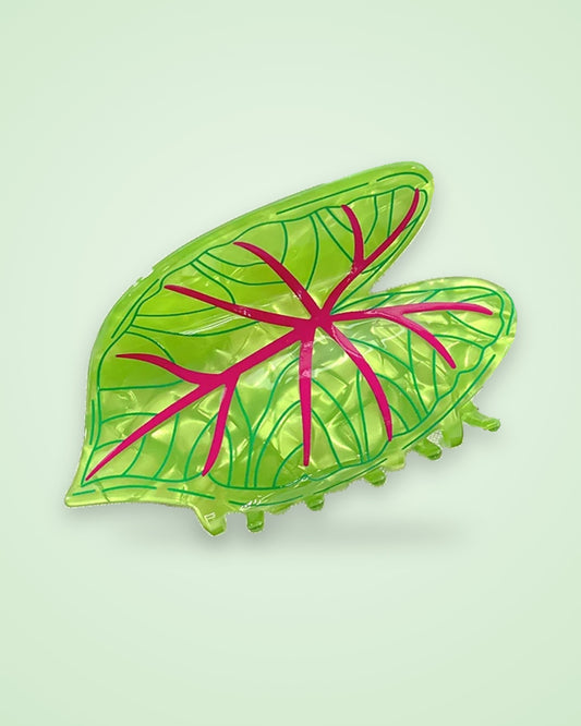 Lime Rosevein lime green caladium leaf claw clip with pink veins