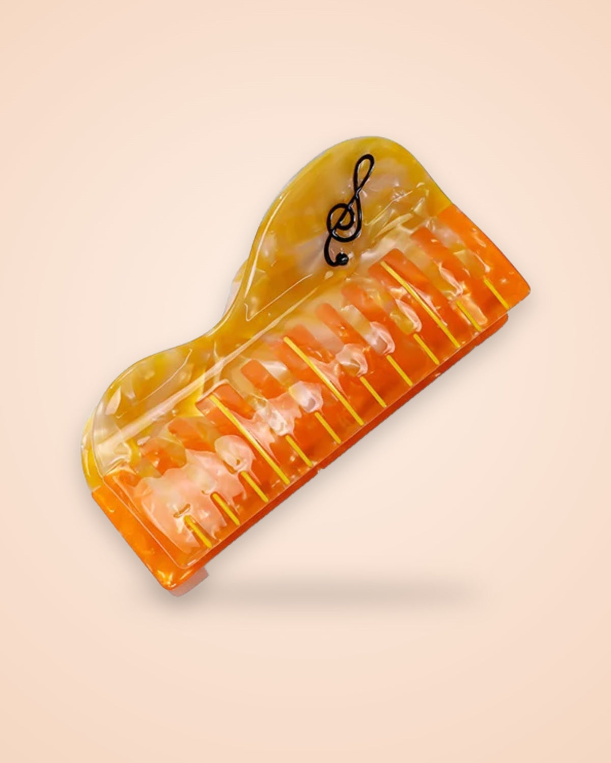 Marmalade Grand orange piano acetate claw clip with treble clef