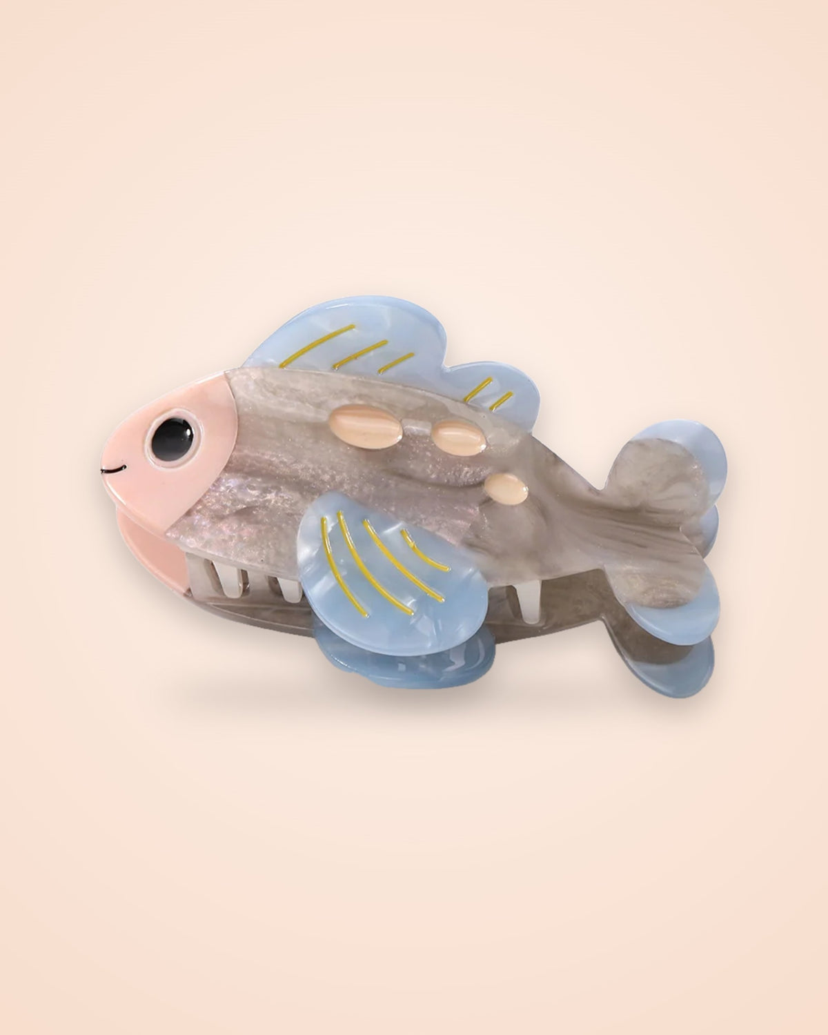Misty Blue Fish grey acetate claw clip with pale blue fins