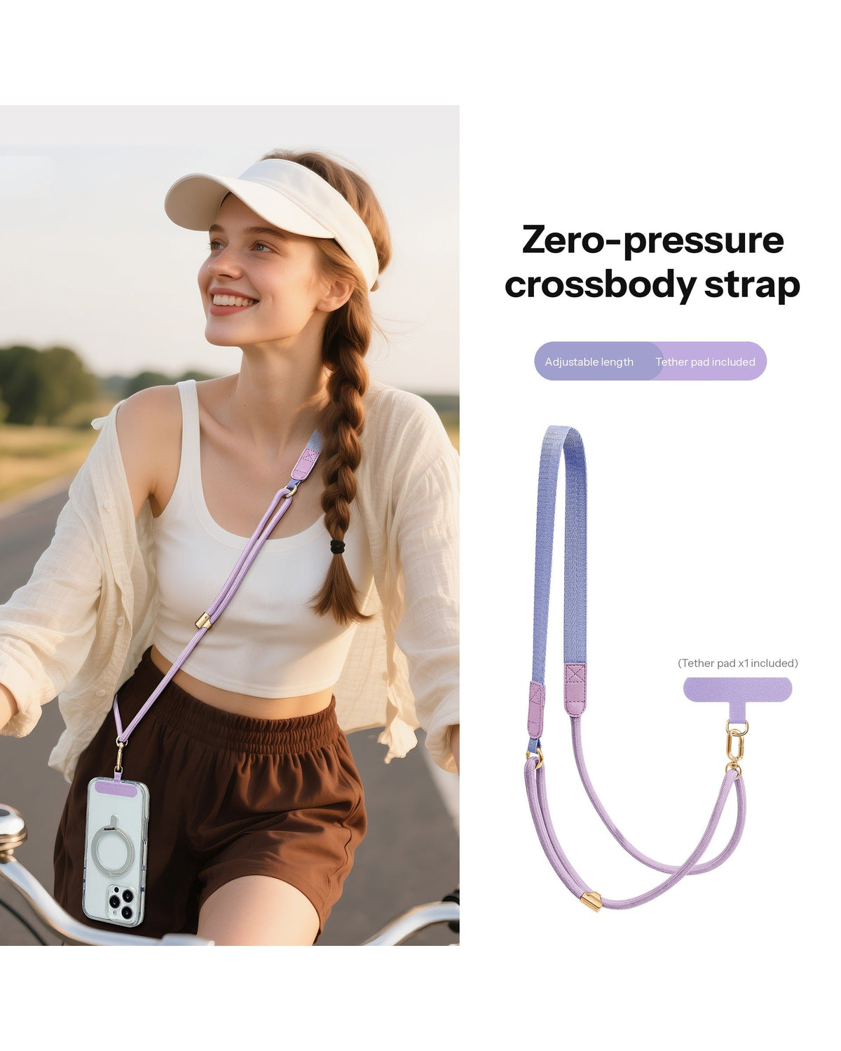 Adjustable Crossbody Phone Strap – 130cm with Flat Shoulder Pad & Tether Tab