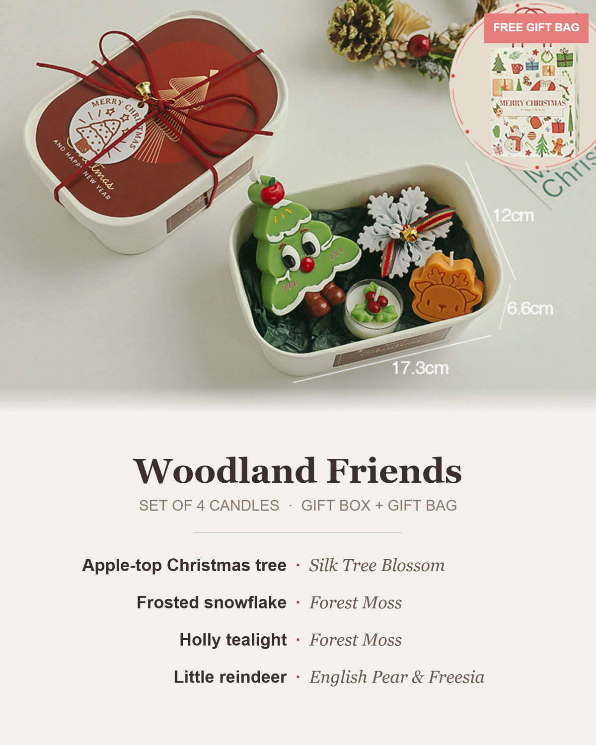 Woodland Friends Christmas candle gift set contents and scents