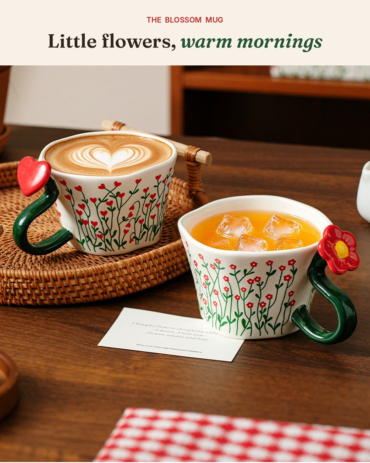 Red Blossom Ceramic Mug with Heart & Flower Handle – 300ml Gift Box
