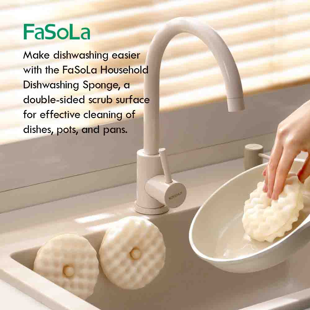 FaSoLa Double-Sided Dishwashing Sponge – Suction Holder, Non-Scratch & Heavy-Duty