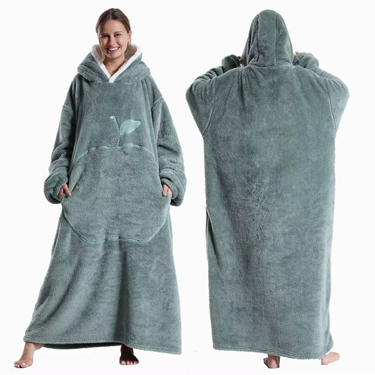 Extra Long Hooded Blanket with Sleeves - Ultra-Cozy Winter Flannel Throw for Adults, Perfect for Lounging, TV Nights, and More