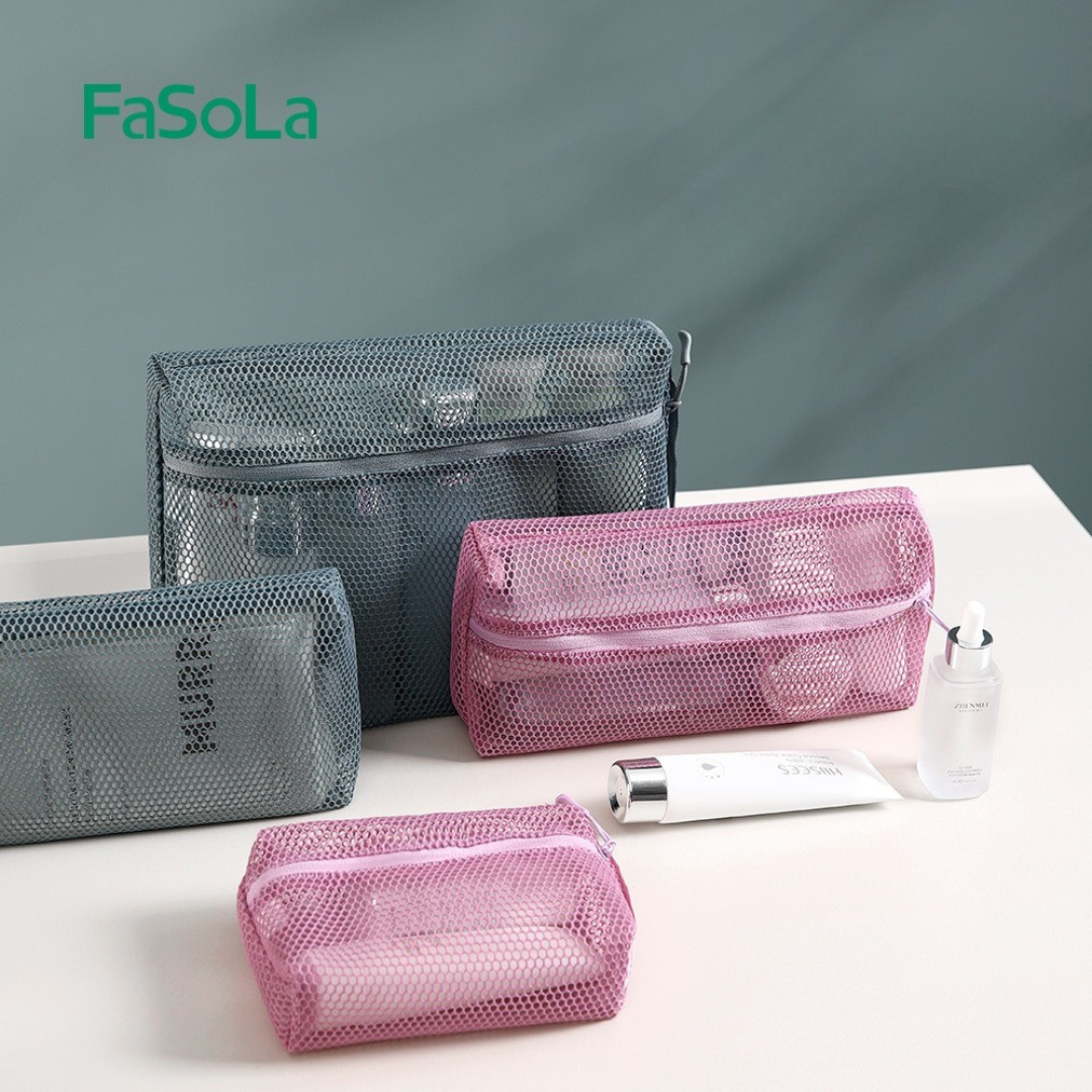 FaSoLa Mesh Storage Bag – Large-Capacity, Portable & Multi-Size Travel Cosmetic Organizer