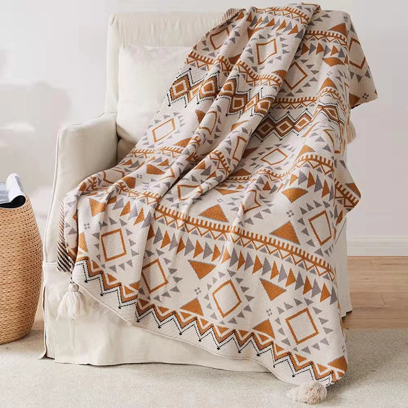 Cozy Bohemian Aztec Pattern Knit Throw Blanket