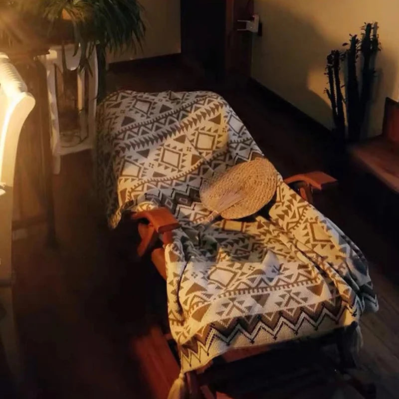 Cozy Bohemian Aztec Pattern Knit Throw Blanket