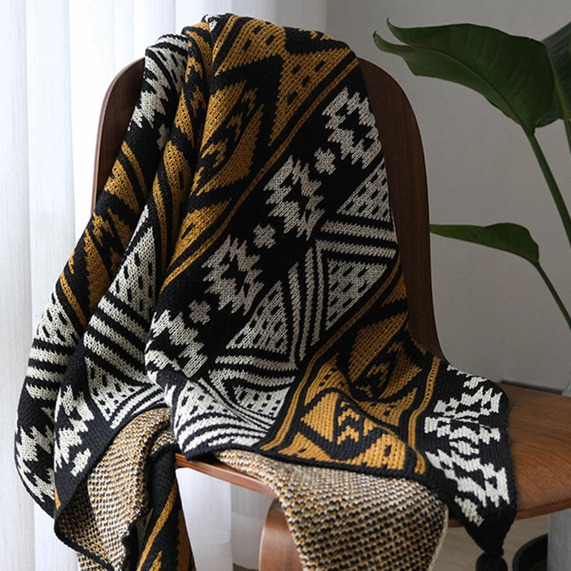 Cozy Bohemian Aztec Pattern Knit Throw Blanket