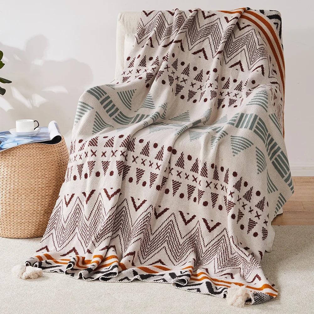 Cozy Bohemian Aztec Pattern Knit Throw Blanket