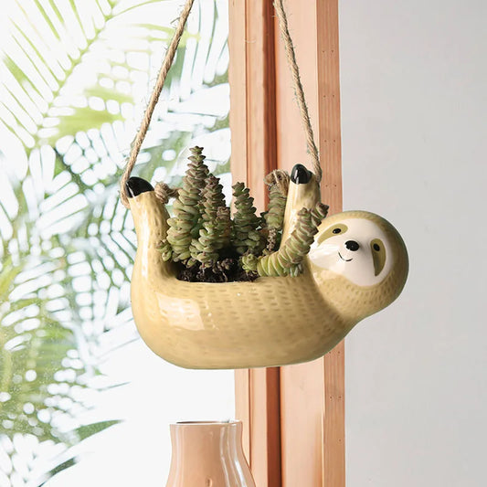 Swinging Sloth Ceramic Hanging Plant Pot – Cute & Quirky Planter for Scindapsus, Spider Plants & More! 🦥🌿