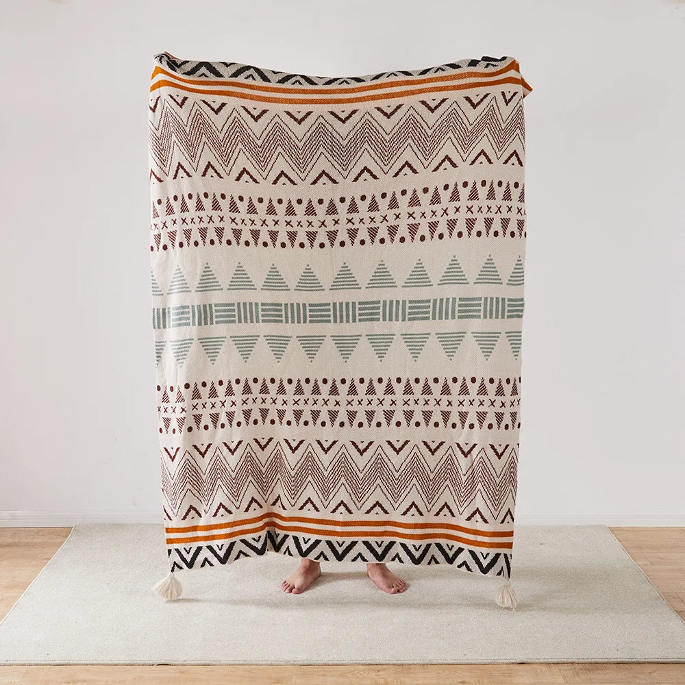 Cozy Bohemian Aztec Pattern Knit Throw Blanket