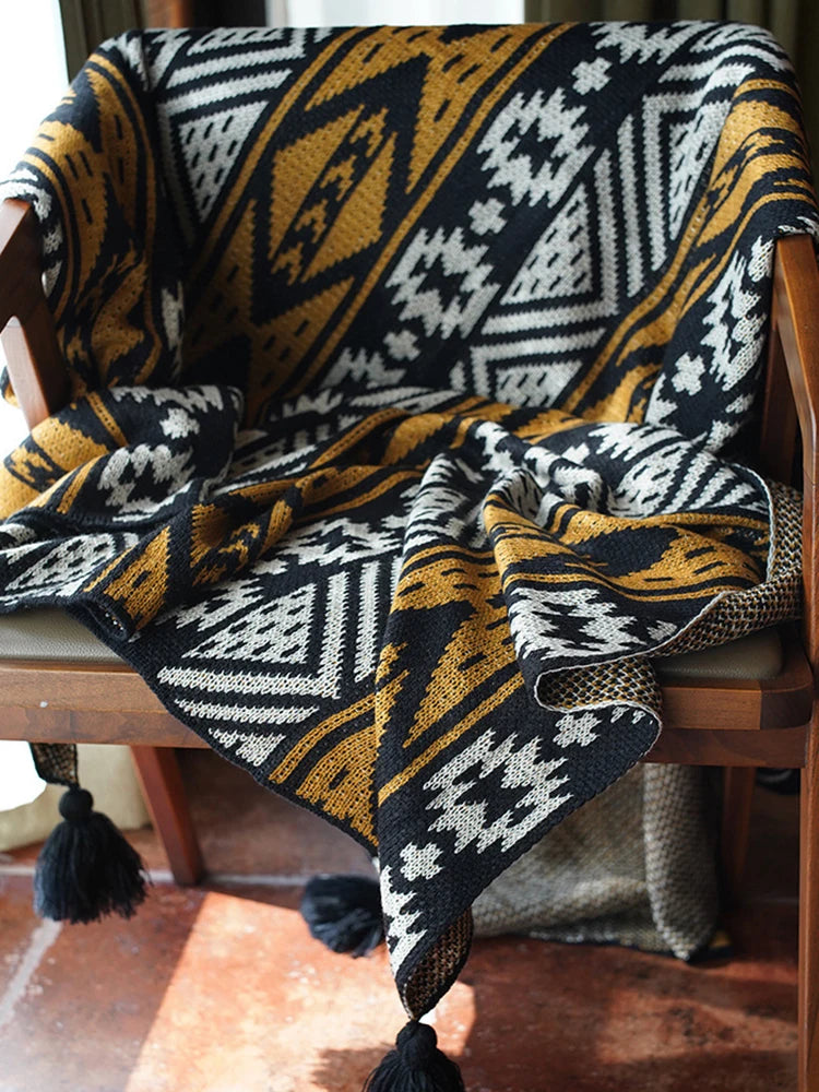 Cozy Bohemian Aztec Pattern Knit Throw Blanket