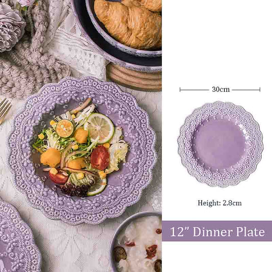Lace Embossed Series Ceramic 12" Dinner Plate - Lilac