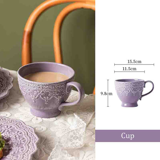 Lace Embossed Series Ceramic Cup - Lilac