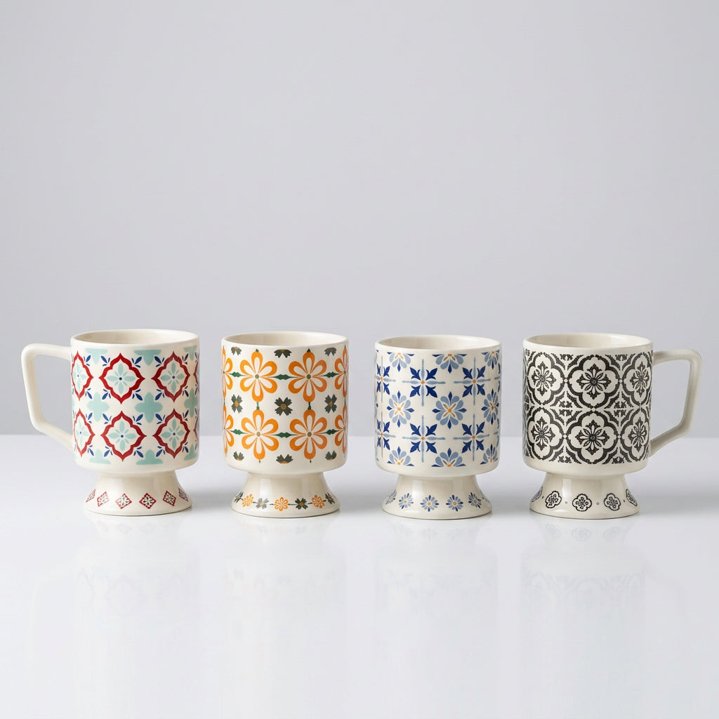 Vintage tile footed ceramic mug