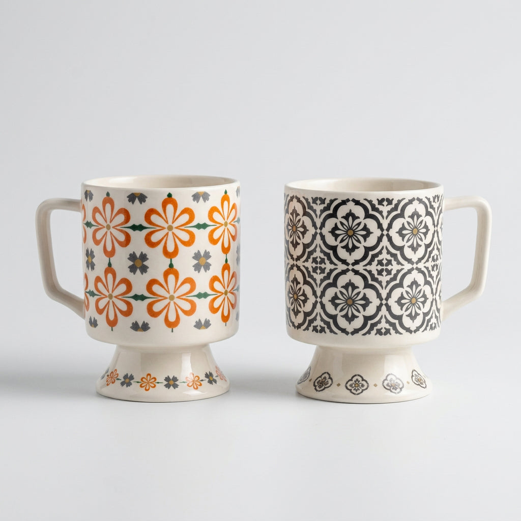 Vintage tile footed ceramic mug