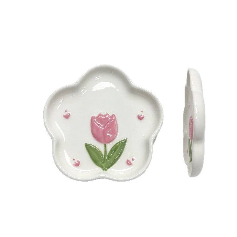Tulip ceramic spoon rest, front and side view
