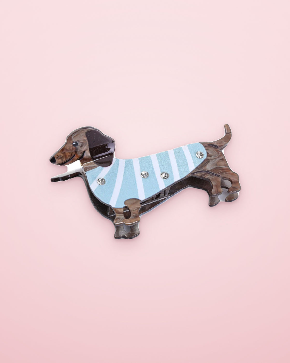 Sweater Weather Doxie dachshund claw clip on a blush pink background