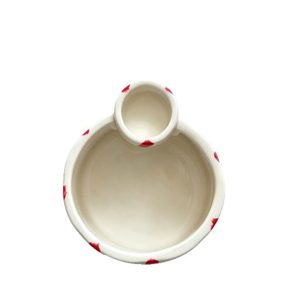 Striped ceramic fries bowl, top view