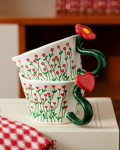 Red blossom ceramic mug